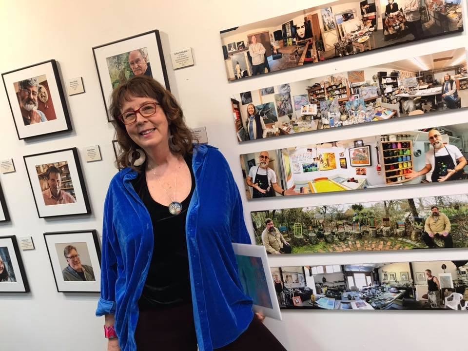 Sandy Brown Jensenat the opening of her one woman show, "Portraits & Panos" at the Dot Dotson Gallery, 2019